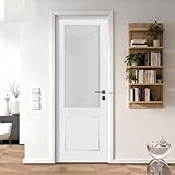 LetLuck 24'x80' Slab Door with Half Frosted Glass - Ideal for Closets, Storage Rooms, Bathrooms, Offices, and Interior Room Door - Solid Core Composite Material, No Hardware Included