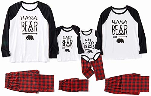 Herimmy Matching Family Christmas Pajamas Set Bear Print Soft Cotton Sleepwear