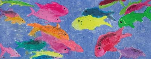 Walasse Ting Étang des poissons rouges toile 40x100cm pour mur vide