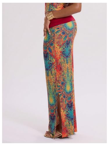 GORGLITTER Women's Boho Graphic Bodycon Maxi Skirt High Waist Side Slit Low Rise Pencil Long Skirts2