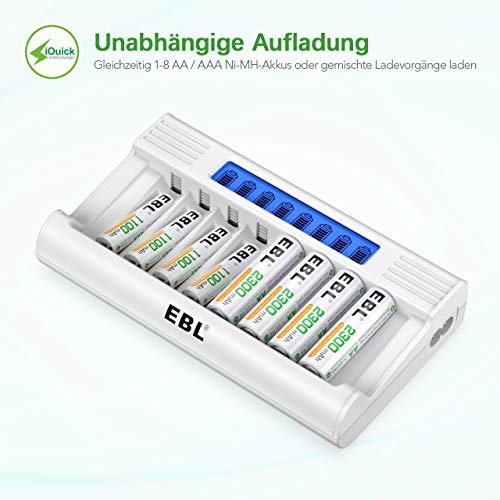 EBL Accu-oplader RM-76 voor AA- en AAA-batterijen, 8-voudig, supersnelle oplader, laadstation met lcd-display, voor het… - Afbeelding 3