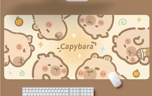Large Capybara Mouse Pad, 31.5x11.8 Inch Desk Mat, Non-Slip Rubber Base, Comfortable Computer Gaming Mousepad, Cute Animal Themed Office Desk Accessory (Six Capybaras)