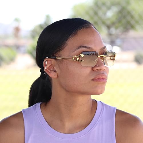 Image of Rimless Diamond Cut Trendy Retro Hip Hop Tint Lens Sun Glasses Frameless Rectangle Sunglasses For Men and Women
