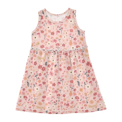 KLL A Pattern of Flowers in Pink Girls' Dresses Fashion Sundress Comfy Outfits O Neck