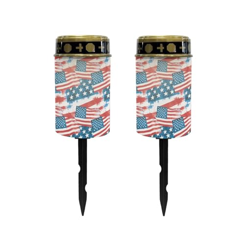 Image of Poceacles American Flag Red White Blue Solar Outdoor Lights Solar Grave Lights Cemetery Candles Decorative LED Automatic Flameless Candle Patriotic USA 250th Anniversary Pattern, 2 Piece