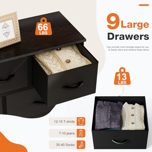 image for Sweetcrispy 9-Drawer Fabric Dresser Storage Tower with Wood Top and St