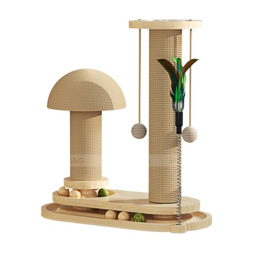 キャットタワー ミニ 猫爬架 天然麻 爪とぎ付き 回転式 猫用おもちゃ 低め設計 38×19×37cm 低い 省スペース 転倒防止 キノコデザイン