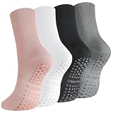 kodinsiivous 4 Paare Pilates Socken Damen, Rutschfeste Yoga Socken