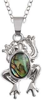 Kiara Jewellery Frog Pendant Necklace Inlaid With Natural greenish Paua Abalone Shell on 18" Trace Chain. Non Tarnish Silver Colour Rhodium plated.