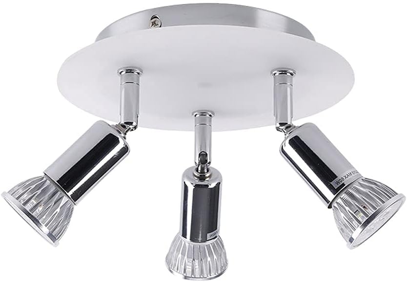 Wall Lamp Ceiling Spotlight 3 Way Multi-Directional Ceiling Light Fixture Adjustable Surface Mounted Accent Spot Light Chrome Round Plate Ceiling Spotlights for Kitchen Bedroom