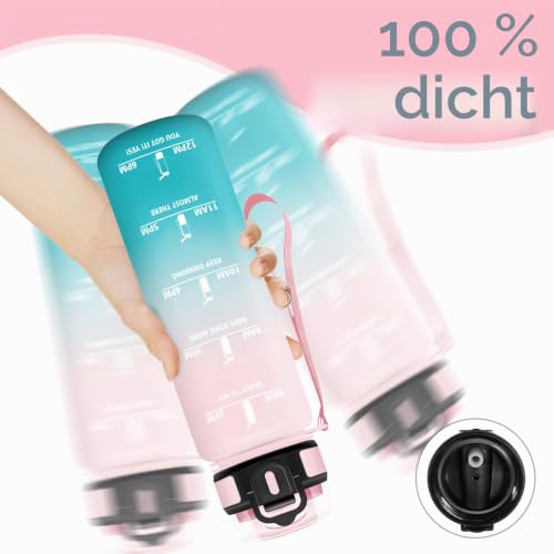 HoneyHolly Trinkflasche 1L, Auslaufsicher, Trinkflasche Kohlensäure Geeignet, Wasserflasche BPA-Frei, Sportflasche mit Strohhalm… – Ansicht 4