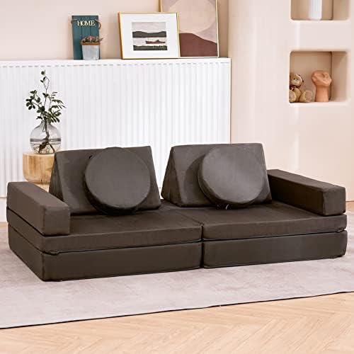 jela Kids Couch Extended Size 10PCS with futons, Floor Couch Floor Sofa Modular Furniture for Kids and Adults, Modular Foam Play Couch, Modular Sectional Sofa Charcoal