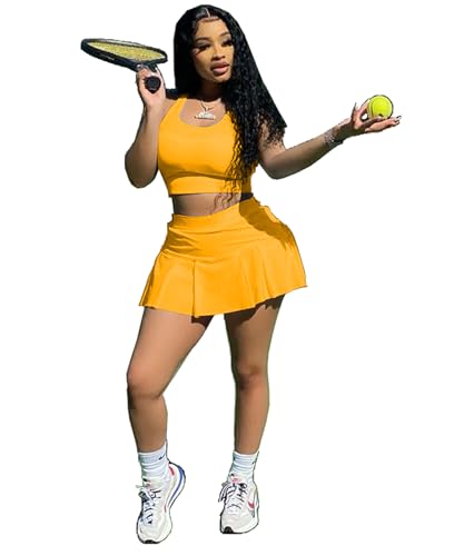 Adogirl Women Tennis Skirt Sets 2 Piece Outfits Casual Tank
