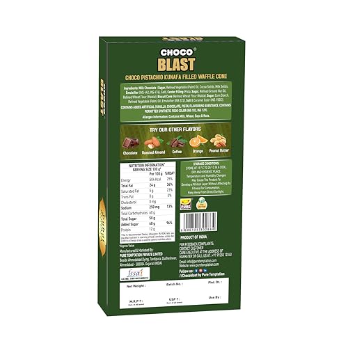 Image of Choco Blast Dubai Kunafa Flavor Chocolate Pistachio Filled Waffle Cone Gift Box