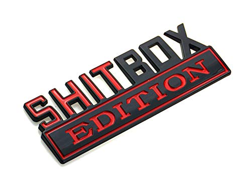 Image of EmbRoom 1Pc Big Size SHITBOX Edition Emblem 3D Badge Nameplate Decal Stickers Replacement for GMC Chevy Silverado 150 250 350 Car Truck (Red Black)