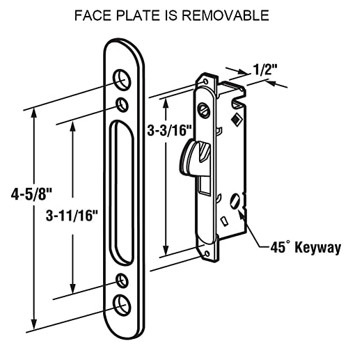 Patio Sliding Door Handle Set With Mortise Lock, Key Cylinder And Face Plate, Full Replacement Handle Lock Set Fits Door Thickness From 1-1/2" To 1-3/4", 3-15/16" Screw Hole Spacing, Black #TOP3