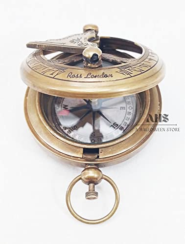 Brújula de Bolsillo de Latón Artesanal con Sundial miniatura 3