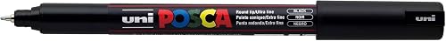POSCA - Uni Mitsubishi Pencil - 3 x Black PC1MR Extra Fine Tip Markers Calibrated 0.7mm - Water-Based Paint Marker - All Purpose - For Paper, Textile, Glass, Pebble, etc. - 9