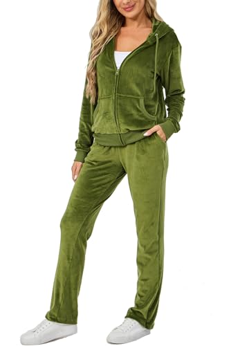 Aitmoask Womens Suits 2 Piece Set Velvet Early 2000s Fashion Olive XL