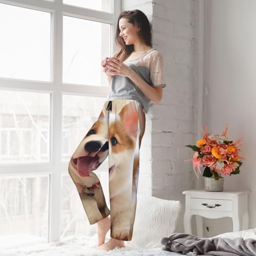 Pantalon de pyjama en polyester doux avec imprimé corgi et poches