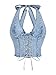 MakeMeChic Women's Denim Halter Corset Tops Y2K Jean Lace Up Vest Tops Sleeveless Shirred Tie Backless Top Dark Wash X-Small