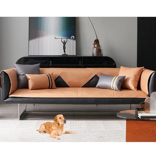 HonunGron Leder Sofabezug 1 2 3 4 Sitzer, rutschfest Sofa Überwurf, Universelle Wasserdicht L Form Sofa Abdeckung, Sofaüberwurf Sofaschoner für Hunde, Katzen, Haustiere (Braun,70x120cm)