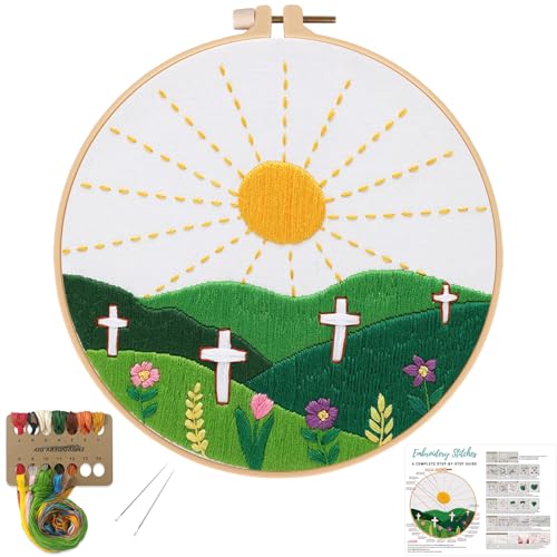 Image of Louise Maelys Embroidery Kits for Beginners,Cross Stitch Kit for Adults,DIY Needlepoint with Easter Christian Sunrise Flowers Pattern