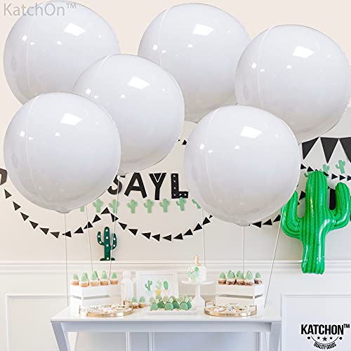 Image of KatchOn, Round White Foil Balloons - 22 Inch, Pack of 6 | 4D Mylar White Balloons for Party Decorations | Metallic Balloon for Birthday, Anniversary, Bridal Shower, Baby Shower Decorations