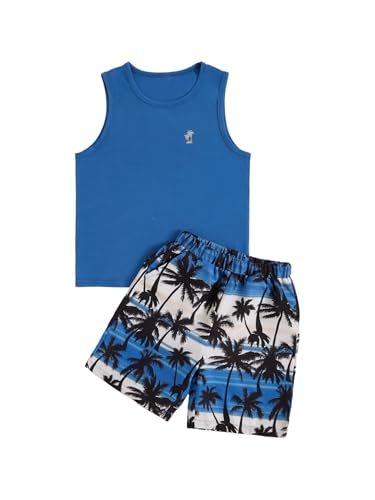 Image of Floerns Boys Boho Sleeveless Tank Top Tropical Print Shorts Set 2 Piece Outfit