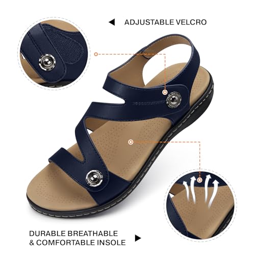 Image of TEMOFON Womens Sandals Dressy Summer: Open Toe Comfortable Walking Flat - Arch Support Flat Sandals Size 5-11