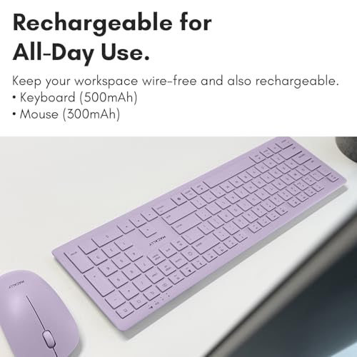 Macally Wireless Keyboard and Mouse Combo for Mac - Compatible Apple Bluetooth Keyboard and Mouse Combo for MacBook Pro/Air, iMac, Mac mini/Pro/Studio (Multi Device, Rechargeable, Emoji Keys, Purple)