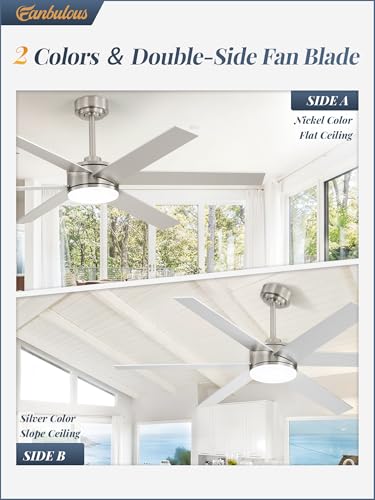 Image of 56 inch Outdoor Ceiling Fans with Lights, Dimmable 3CCT, Nickel | with Remote, Reversible DC Motor, 6 Blades, 6 Speed, for Indoor, Covered Outdoor, Patios