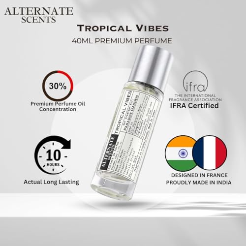 Image of Alternate Scents Tropical Vibe Perfume 40ml for Men & Women | Intense Long Lasting Fragrance | 30% Oil Concentration | Warm Spicy Seductive Notes | French Fragrance Oils | Made in India