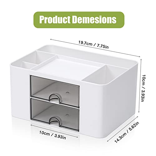 Organizzatore scrivania versatile con 5 scomparti, 2 cassetti e opzioni di conservazione multifunzionali - ideale per forniture da ufficio, articoli di cancelleria e accessori da scrivania.