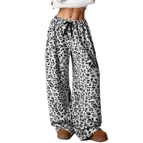 Image of Leopard Pants Women Therian Fuzzy Pajama Pants Y2k Cheetah Pants Grunge High Waisted Fluffy Pants