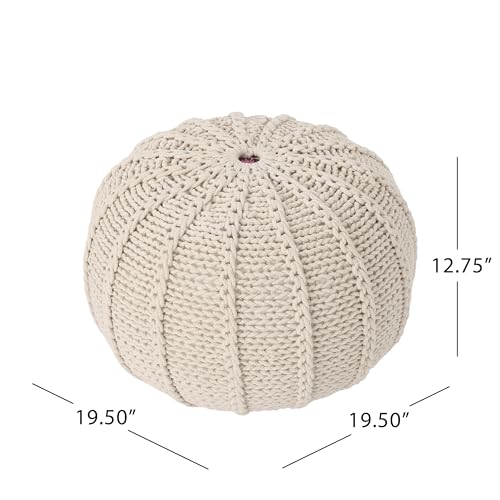 TREATLIFE HOME Knitted Cotton Round Pouf, Ottoman or Floor Cushion, Decorative Accessory, Beige