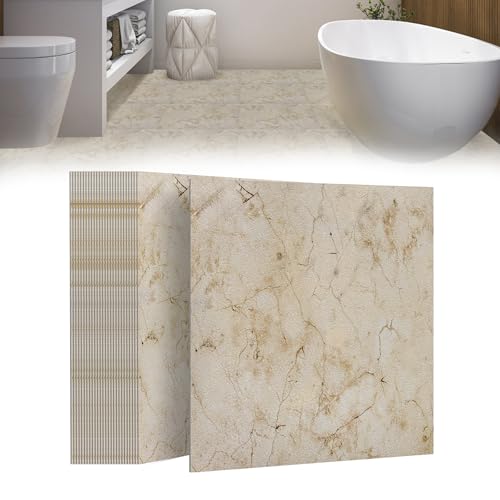 Suusolny 54 Stück 5,02 m² PVC Bodenbelag Vinylboden Selbstklebend Fliesen Vinyl Klebefliesen Bodenfliesen Fliesenaufkleber Rutschfest Wasserfest für Wohnzimmer Küche Badezimmer - Natürliche Eiche