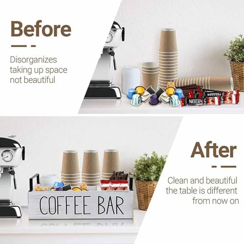 Coffee Station - Storage Box with Wooden Dividers, Coffee Bar Organizer | Coffee Bar Spice Holder, White Coffee Station, Box Pod Holder for Mugs, Coffee Pods, Sugar (32 x 23 x 9.94 inches) - Image 6
