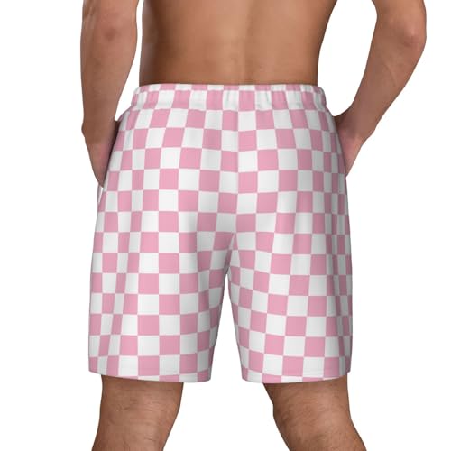 Pink Pastel Checkered Funny Men's Swim Trunks Board Shorts Quick Dry-4