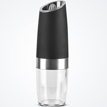 Electric Pepper Salt Grinder Set Equipped with Gravity Sensing Switch and LED Light Battery Powered One Handed Automatic Operation Black 2-Piece Set Black