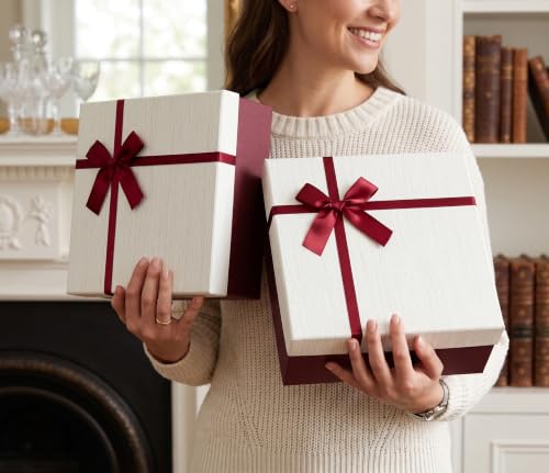 Boîte cadeau rigide bordeaux et crème pour emballer facilement - 3