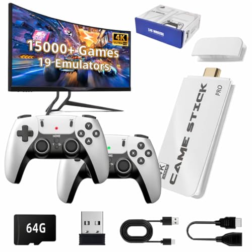 Consola Retro 4K Pro con 15.000+ Juegos y 23 Emuladores, 64GB, 2 Mandos Inalámbricos, Plug & Play HDMI para TV – Videojuegos Clásicos Arcade
