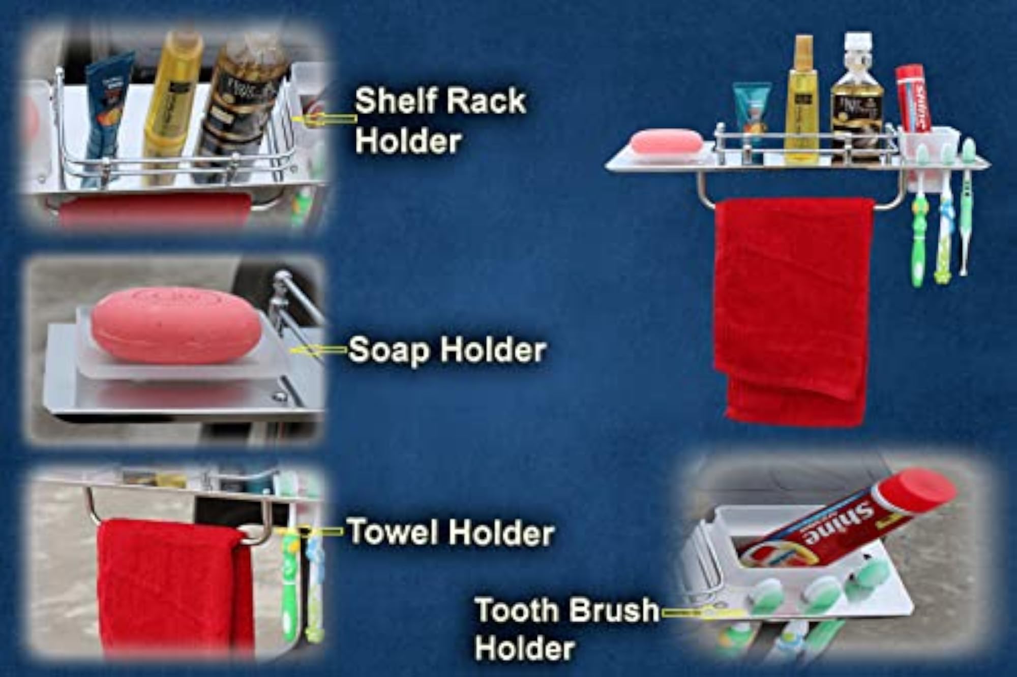 Stainless Steel 5 in 1 Multipurpose Bathroom Shelf