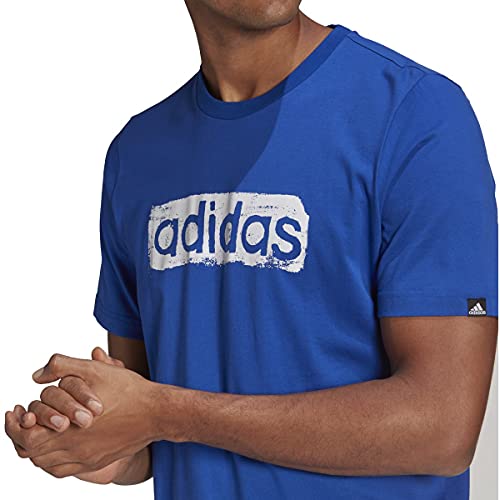 Adidas Men's Essentials Embroidered Linear Logo Tee Blue/White (As1, Alpha, L, Regular, Regular, Standard, Blue/White) #TOP3