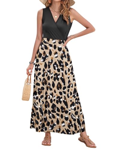 Image of AUSELILY Womens Maxi Dress Summer Sleeveless Wrap Long Dresses with Pockets | V-Neck Wrap Sleeveless Sundress, fits formal, casual, beach, vacation & daily wear