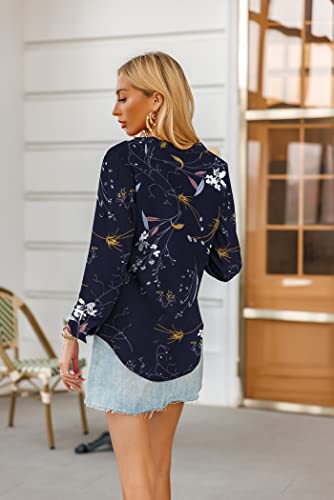 Soteer Women's Casual Floral Printed V Neck Tops Chiffon Cuff Long Sleeve Button Down Work Shirts Blouses #TOP5