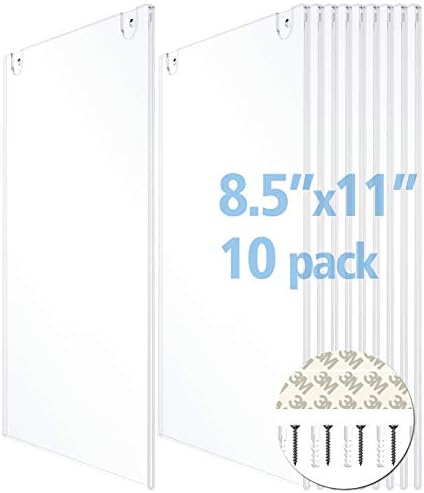 OFFICE MAJOR Acrylic Wall Mount Sign Holder 8.5 x 11 - with 3M Tapes and Mounting Screws, Clear Wall Mount Frame (Box of 10)