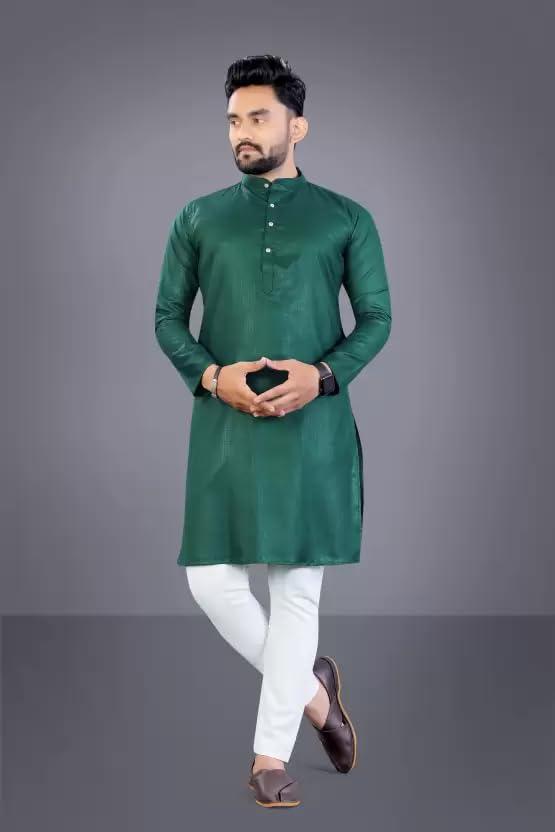 Image of weltpocket Men's Cotton Blend Solid Straight Kurta Pyjama