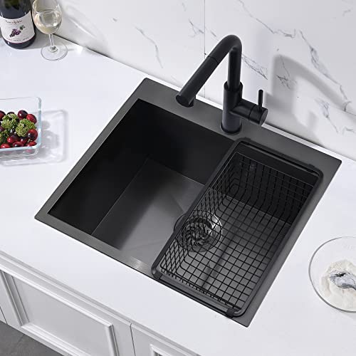 Black Stainless Steel Drop In Kitchen Bar Sink, Zdhht 18 Gauge 21 X 18 X 10 Inches Topmount Black 304 Stainless Steel Small Kitchen Sink Our Door Sink Laundry Sink #TOP6