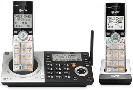 AT&T CL83207 DECT 6.0 Expandable Cordless Phone with Smart Call Blocker, Silver/Black with 2 Handsets